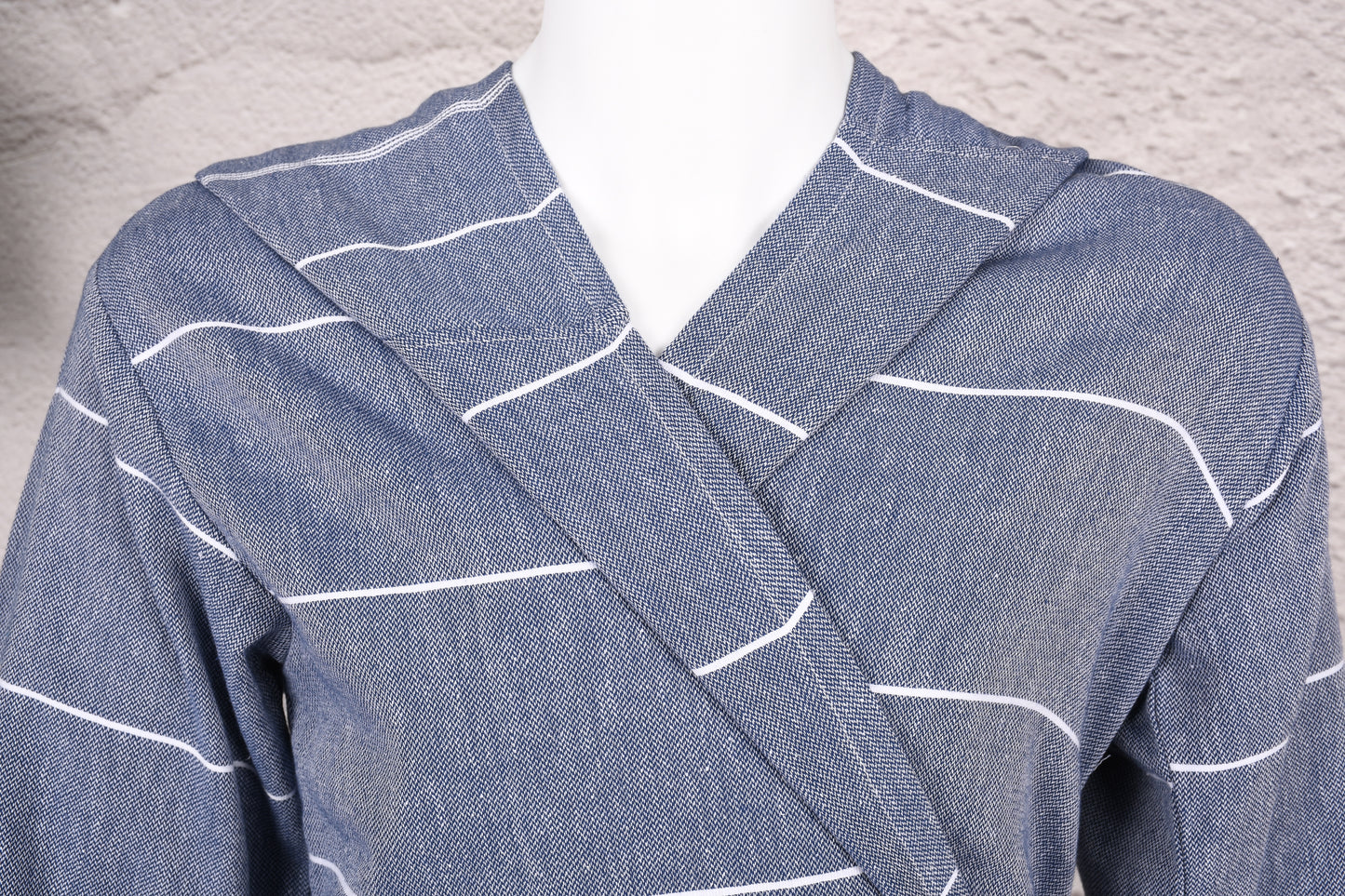 Denim Blue Stripe Hooded Turkish Towel Robe for Men