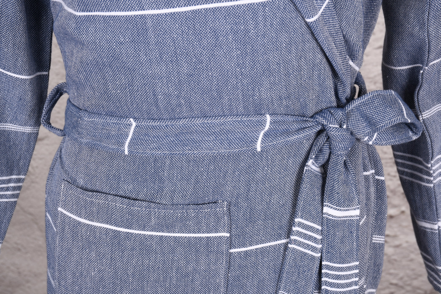 Denim Blue Stripe Hooded Turkish Towel Robe for Men