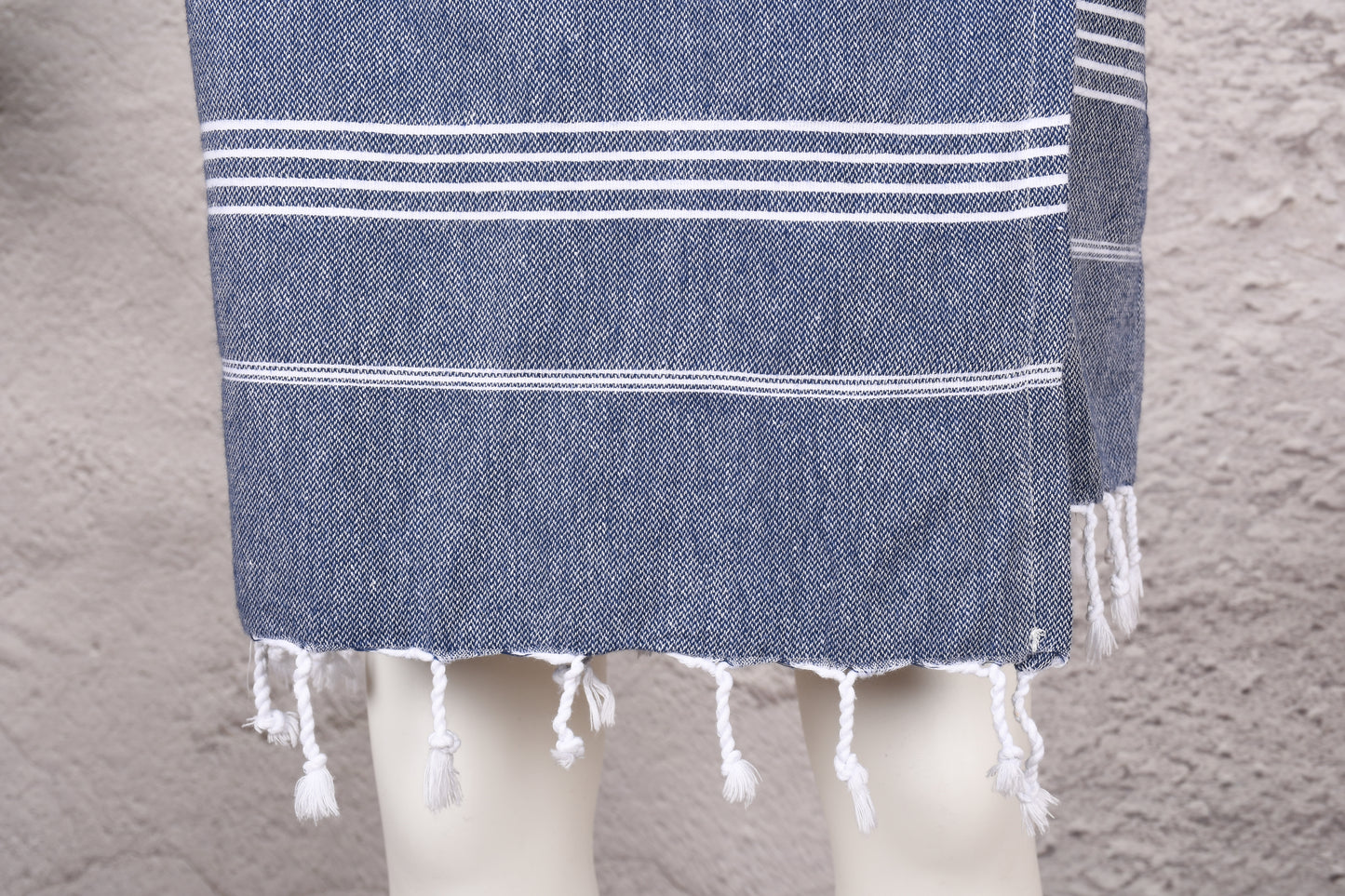 Denim Blue Stripe Hooded Turkish Towel Robe for Women