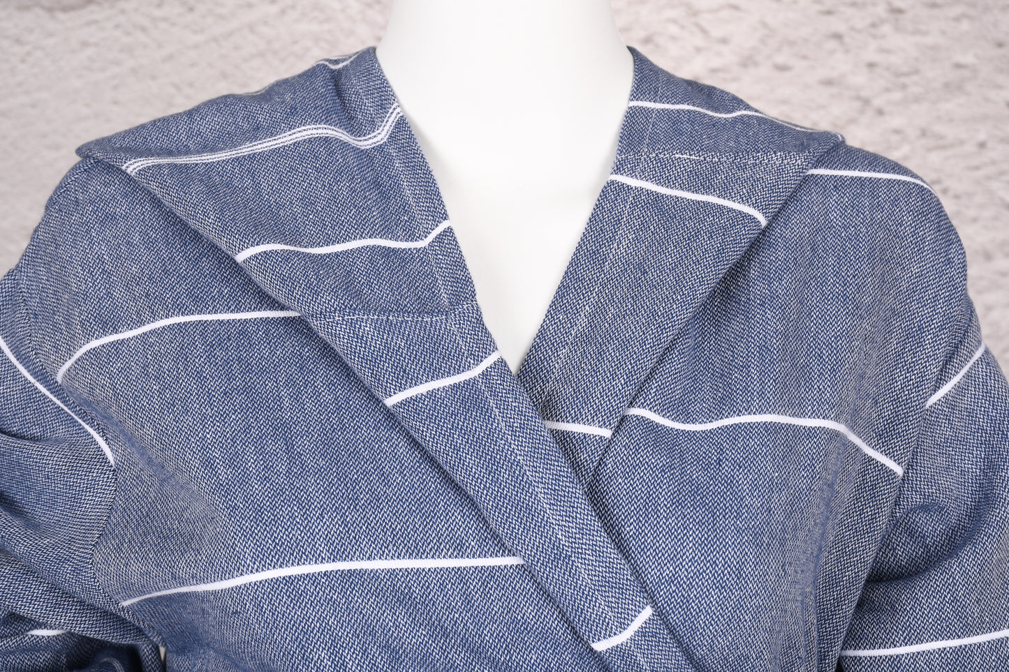 Denim Blue Stripe Hooded Turkish Towel Robe for Women