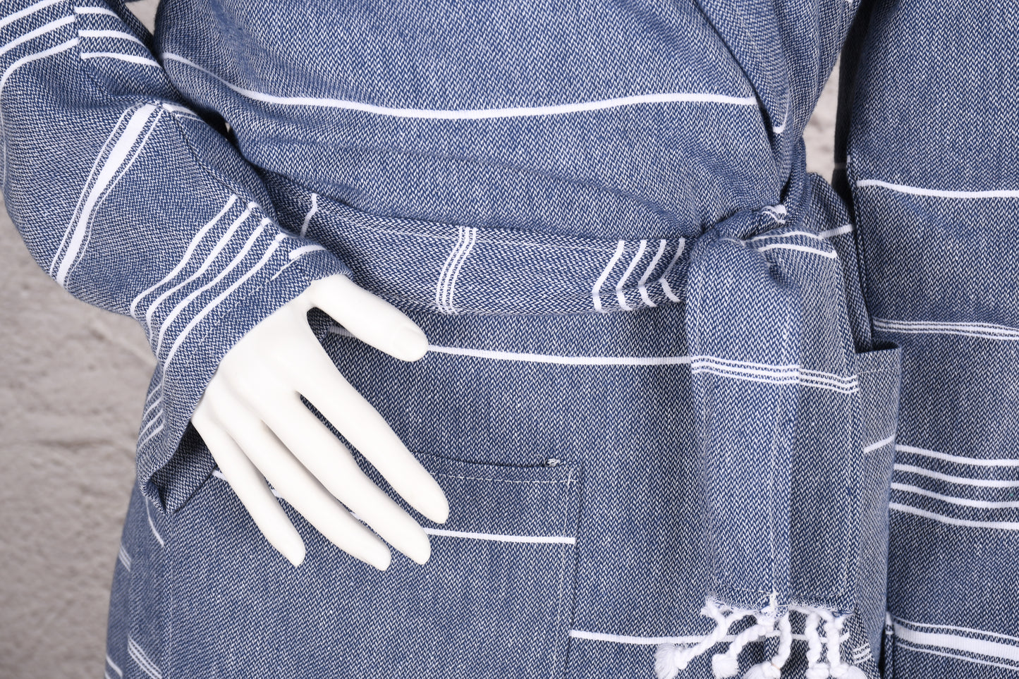 Denim Blue Stripe Hooded Turkish Towel Robe for Women