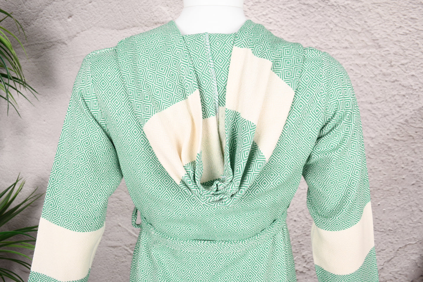 Mint Green Diamond Hooded Turkish Towel Robe for Men