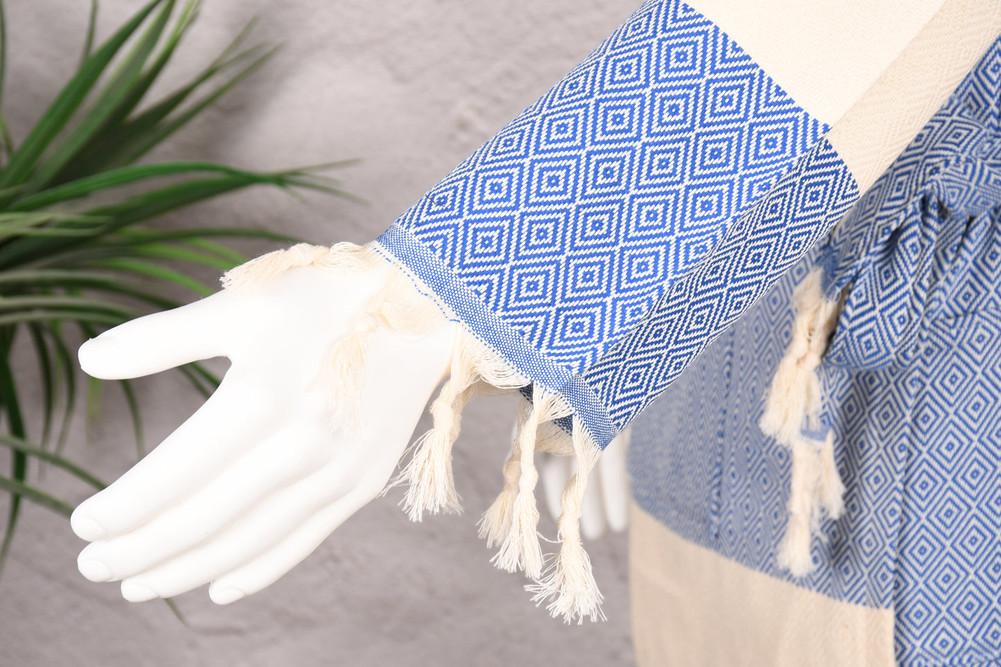 Royal Blue Diamond Hooded Turkish Towel Robe for Men