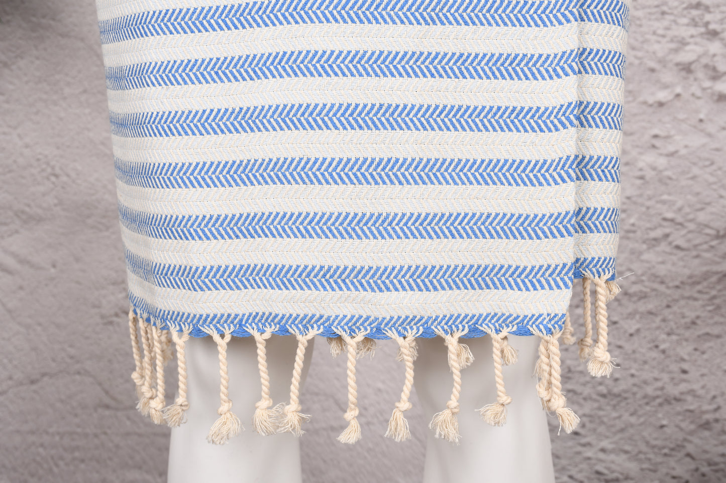 Blue Herringbone Stripe Hooded Turkish Towel Robe for Men