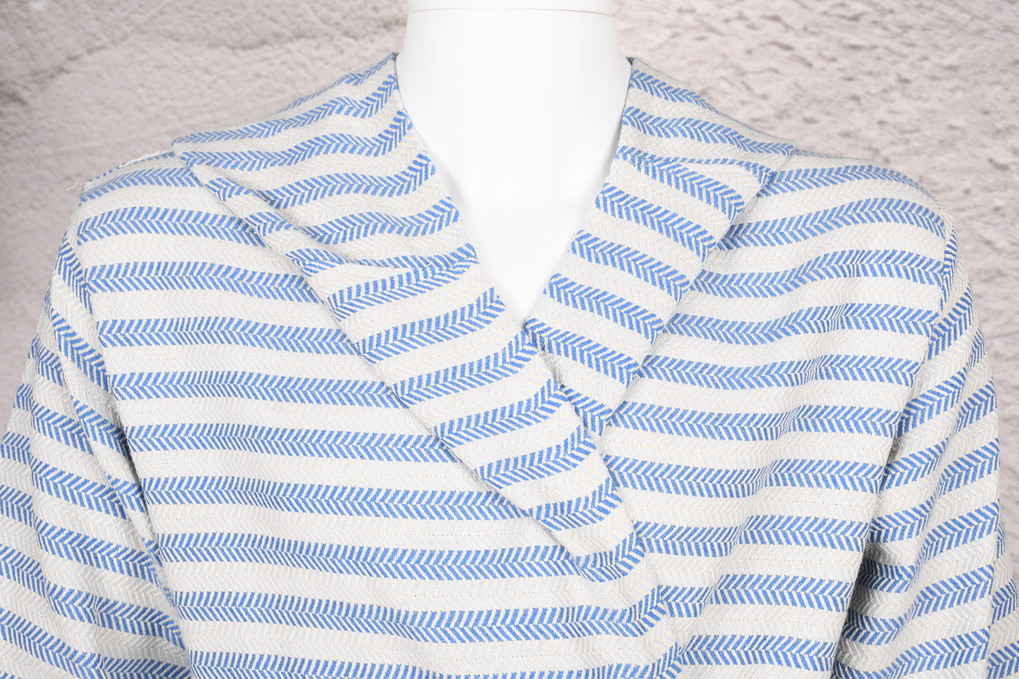 Blue Herringbone Stripe Hooded Turkish Towel Robe for Men