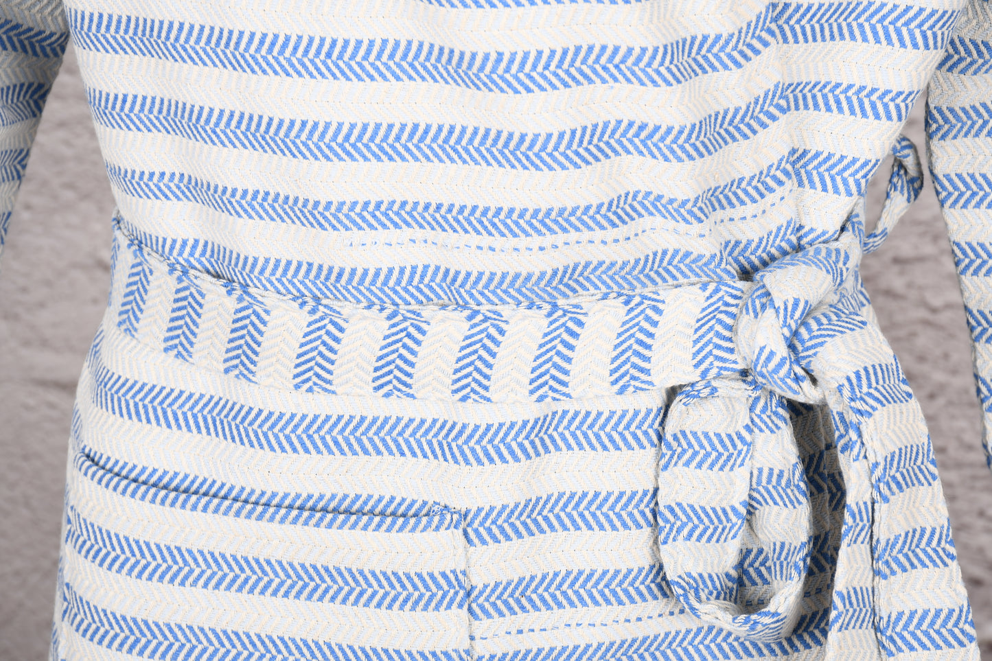Blue Herringbone Stripe Hooded Turkish Towel Robe for Men
