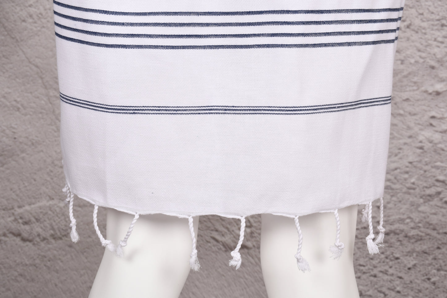 White Navy Stripe Hooded Turkish Towel Robe for Men