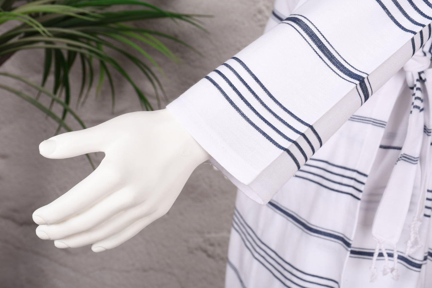 White Navy Stripe Hooded Turkish Towel Robe for Men