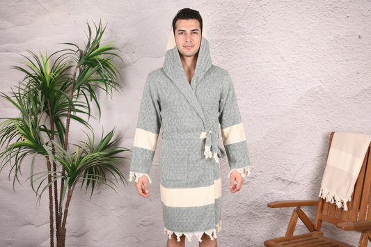Herren Kapuzenbademantel aus türkischem Frottee „Sage Gray Diamond“