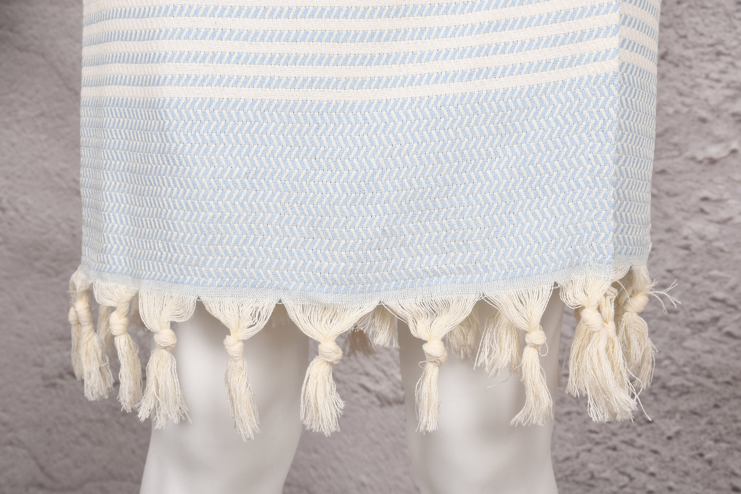 Pale Blue Herringbone Hooded Turkish Towel Robe for Men