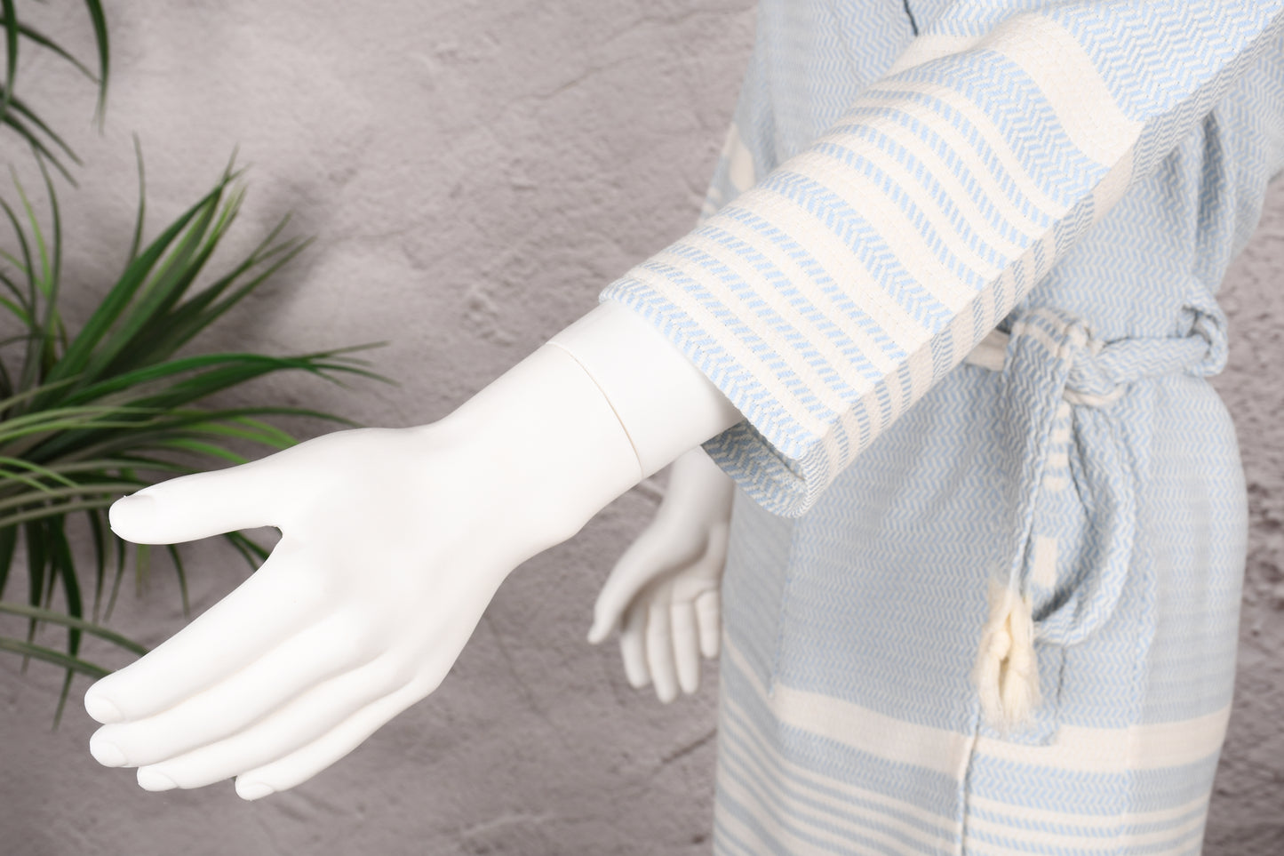 Pale Blue Herringbone Hooded Turkish Towel Robe for Men