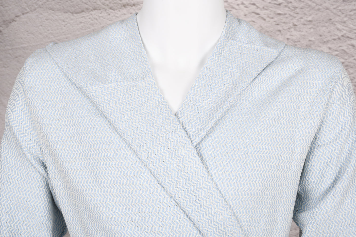 Pale Blue Herringbone Hooded Turkish Towel Robe for Men