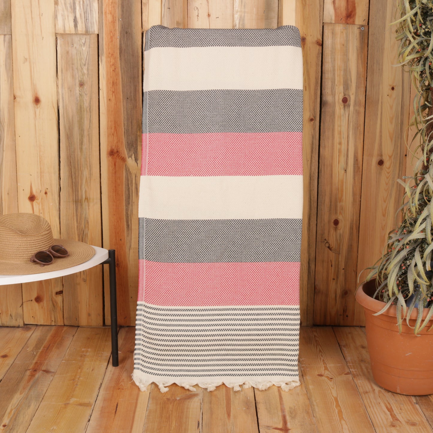 Red Black Convertible Turkish Towel Beach Bag