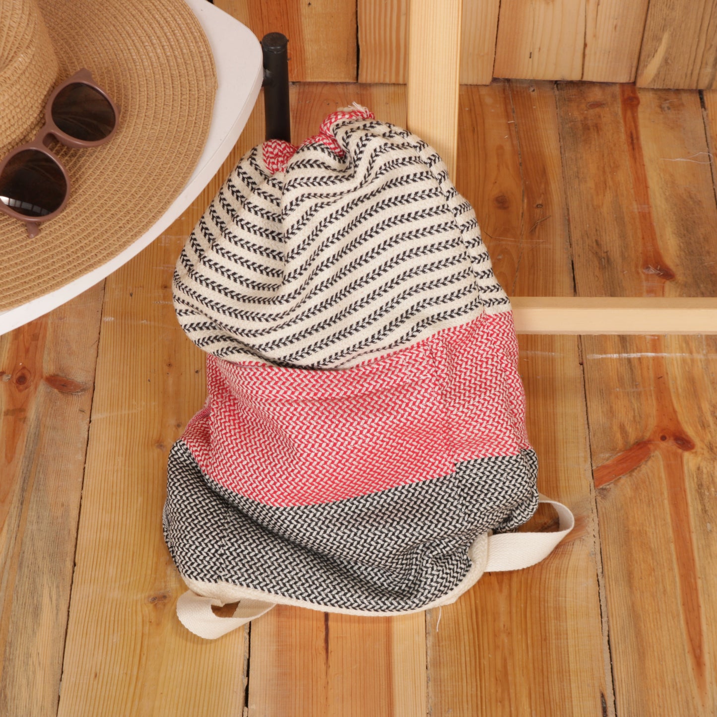Red Black Convertible Turkish Towel Beach Bag
