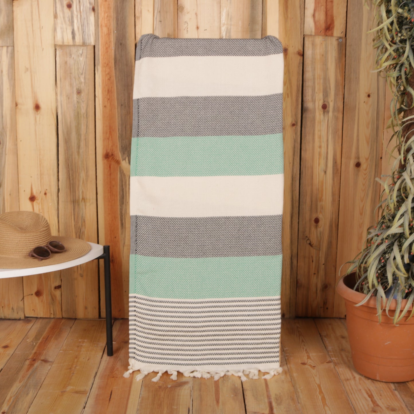 Green Black Convertible Turkish Towel Beach Bag
