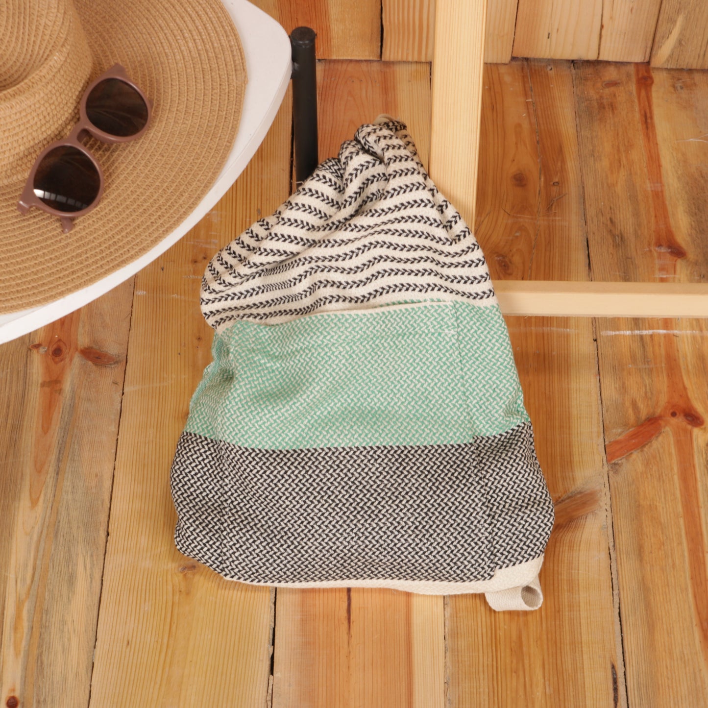 Green Black Convertible Turkish Towel Beach Bag