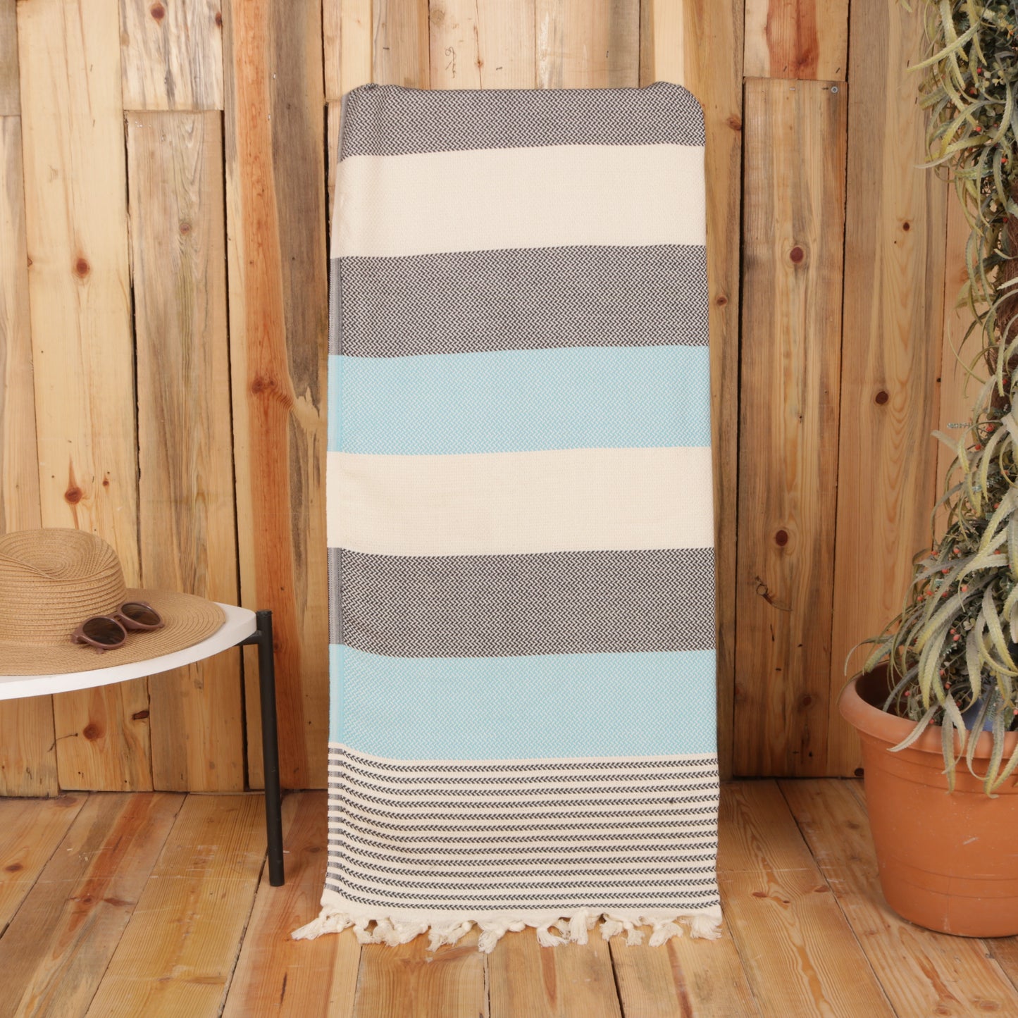 Turquoise Black Convertible Turkish Towel Beach Bag