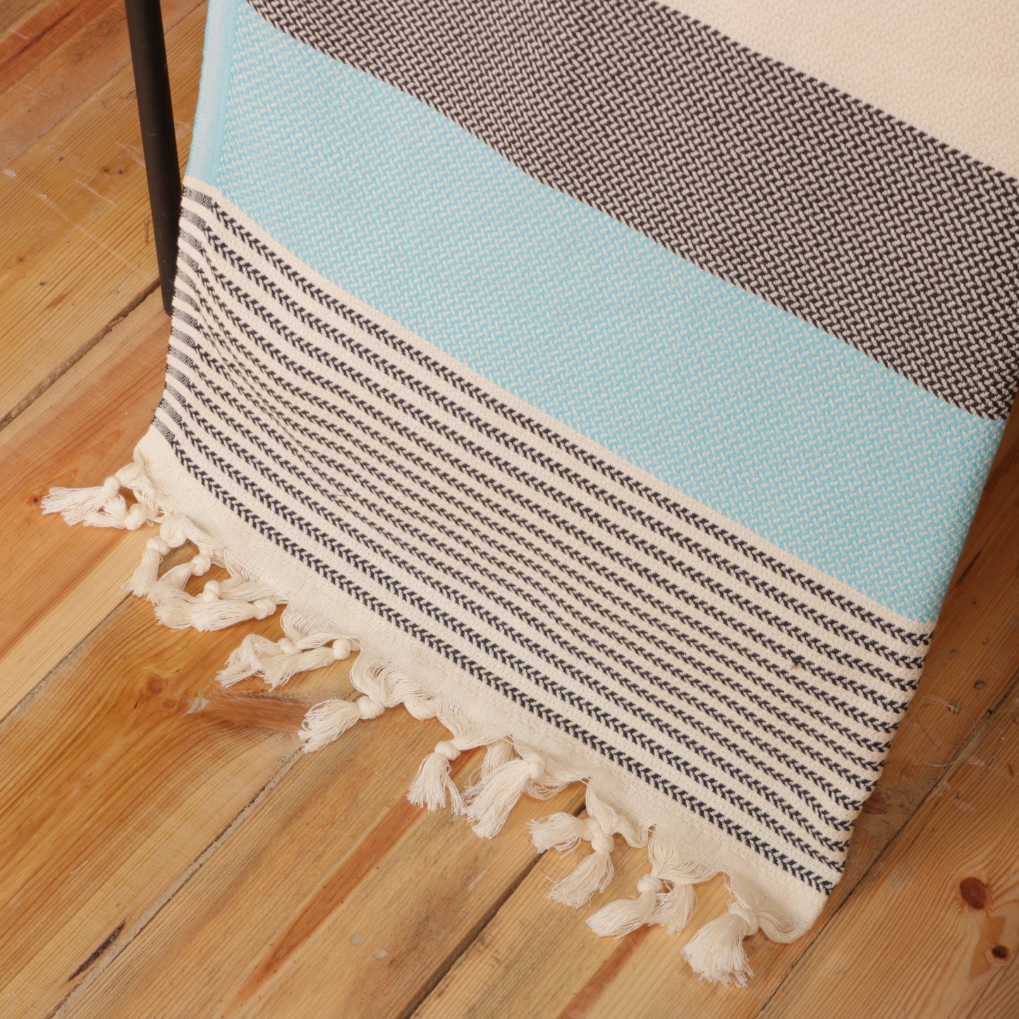 Turquoise Black Convertible Turkish Towel Beach Bag