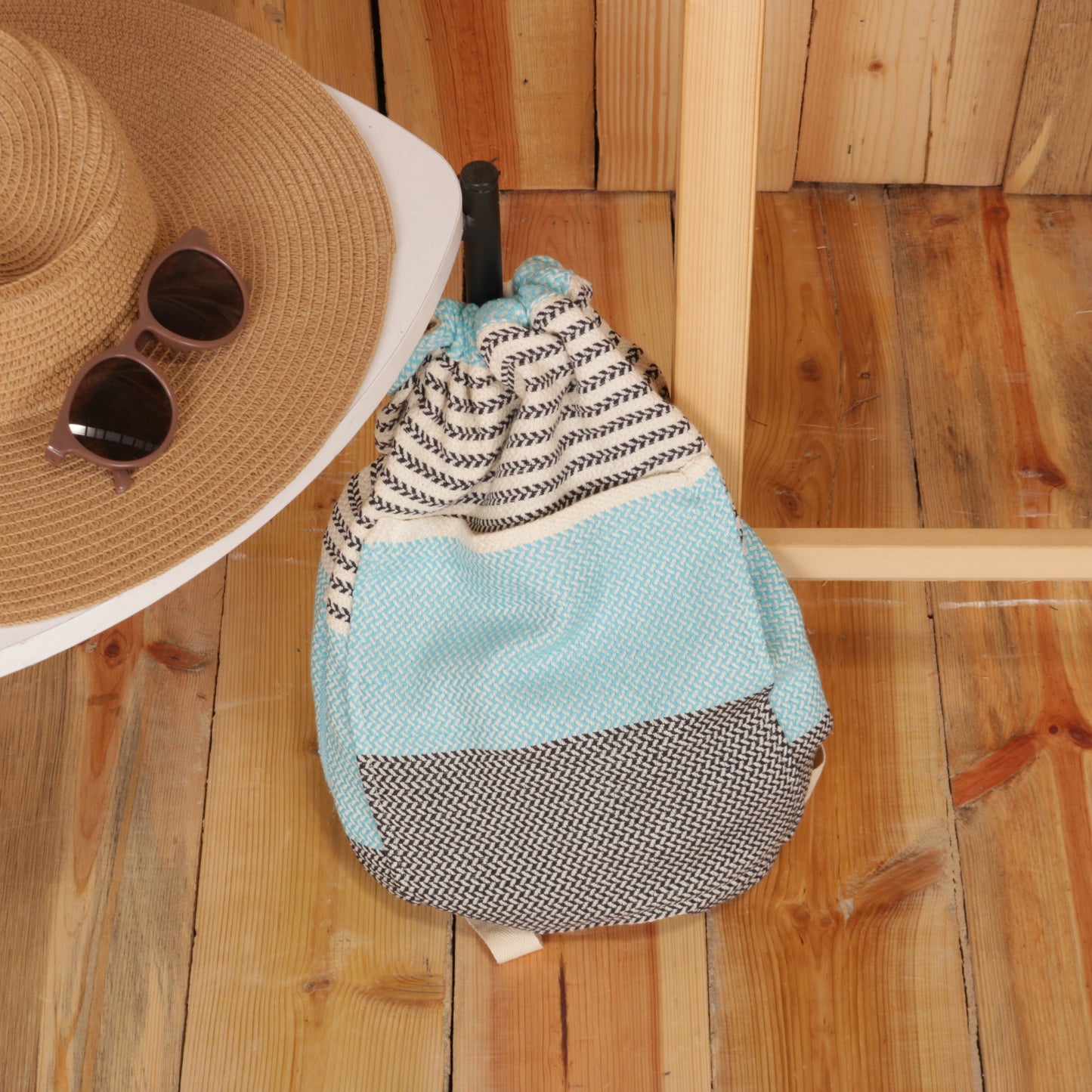Turquoise Black Convertible Turkish Towel Beach Bag