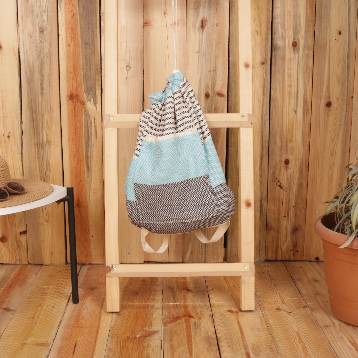 Turquoise Black Convertible Turkish Towel Beach Bag