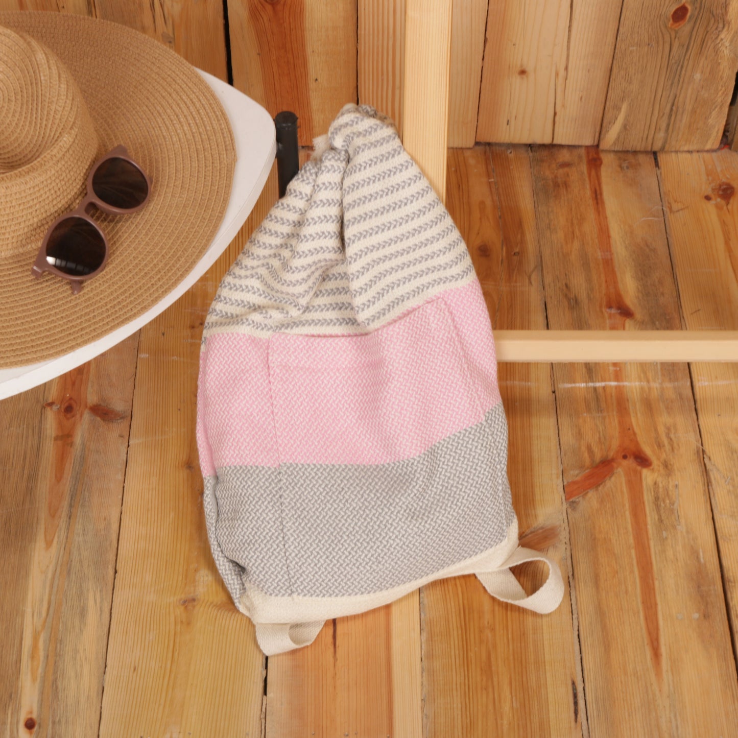 Pink Gray Convertible Turkish Towel Beach Bag