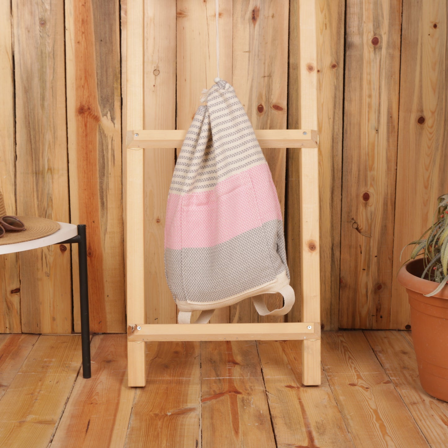 Pink Gray Convertible Turkish Towel Beach Bag