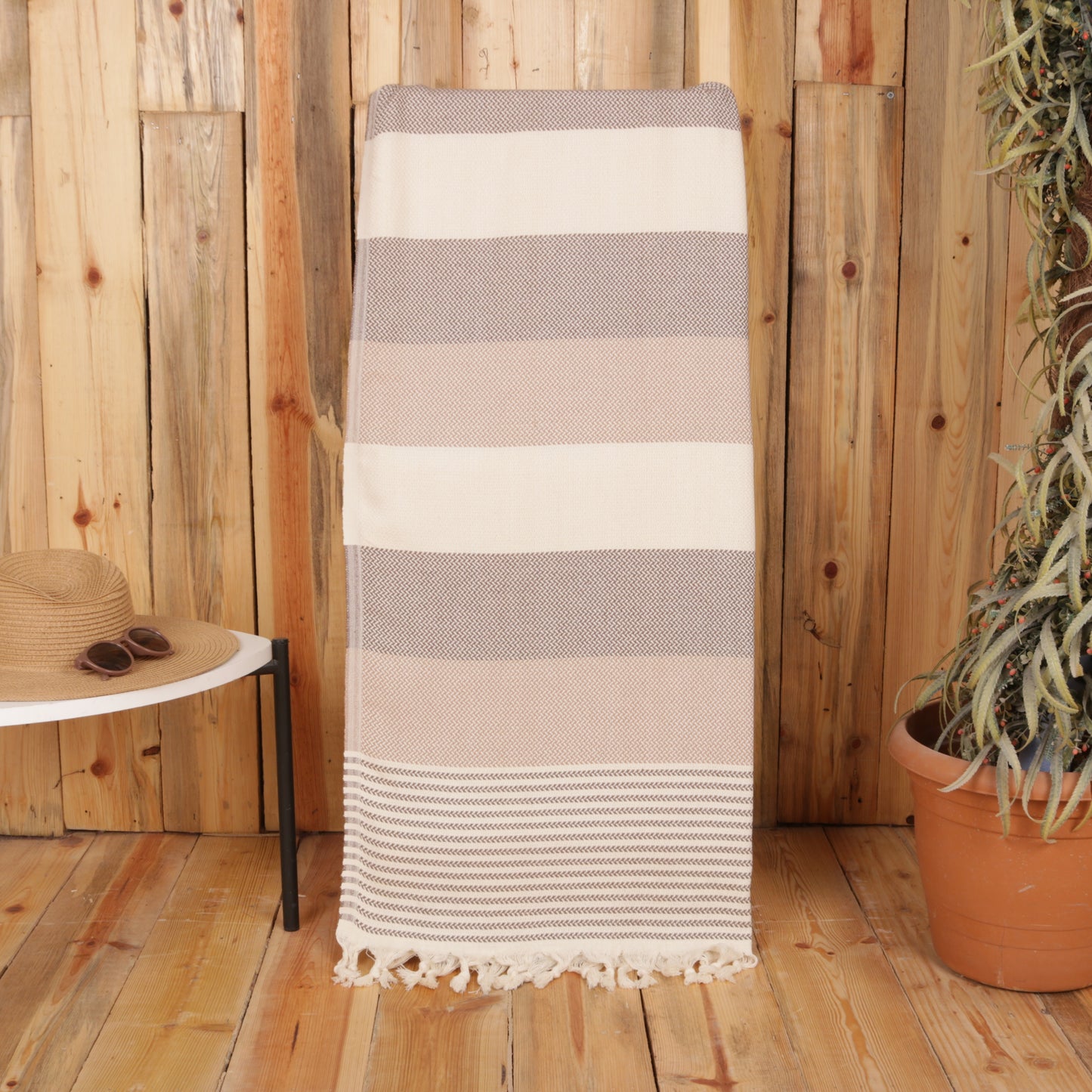 Brown Beige Convertible Turkish Towel Beach Bag