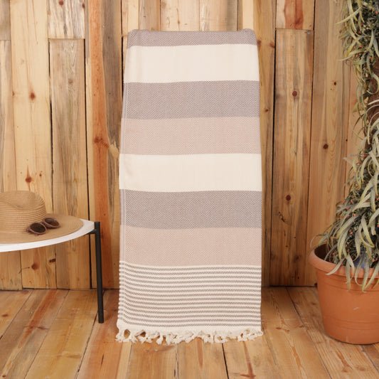 Brown Beige Convertible Turkish Towel Beach Bag