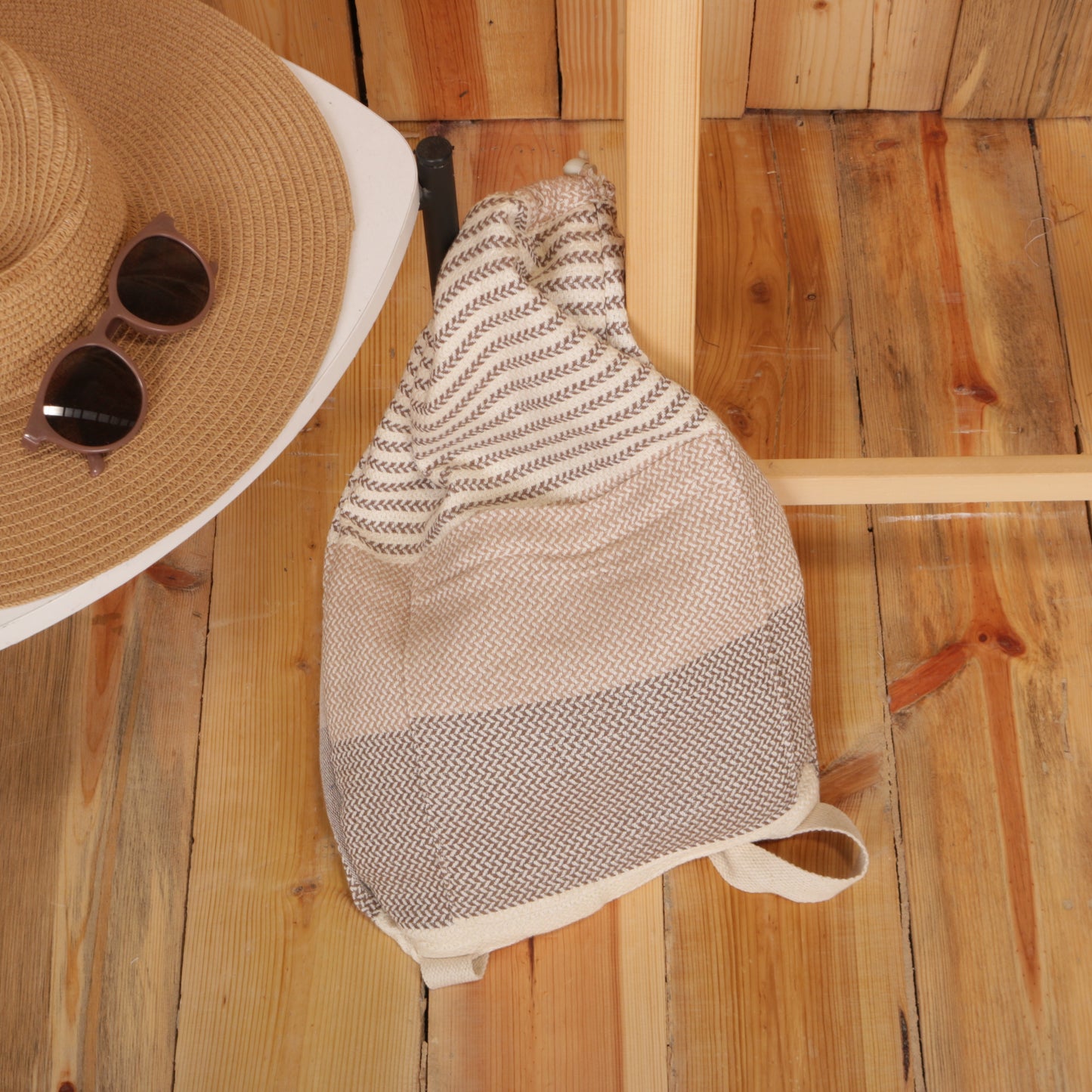 Brown Beige Convertible Turkish Towel Beach Bag