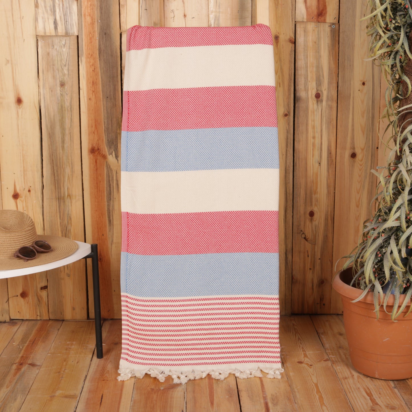 Blue Red Convertible Turkish Towel Beach Bag