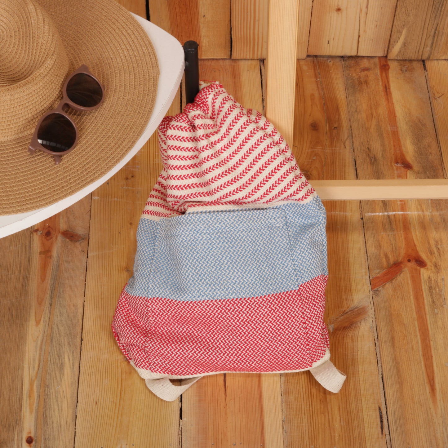 Blue Red Convertible Turkish Towel Beach Bag