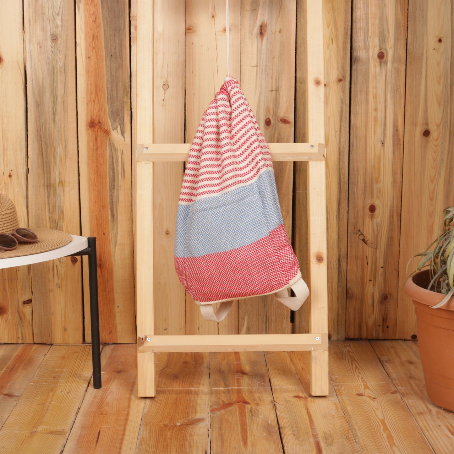 Blue Red Convertible Turkish Towel Beach Bag