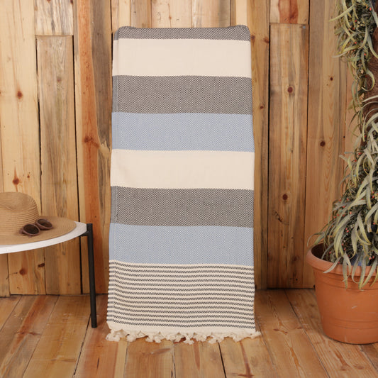 Blue Black Convertible Turkish Towel Beach Bag