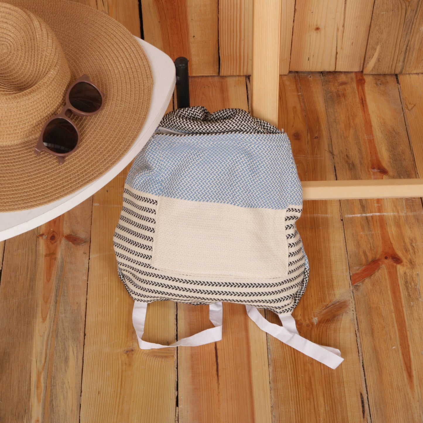 Blue Black Convertible Turkish Towel Beach Bag