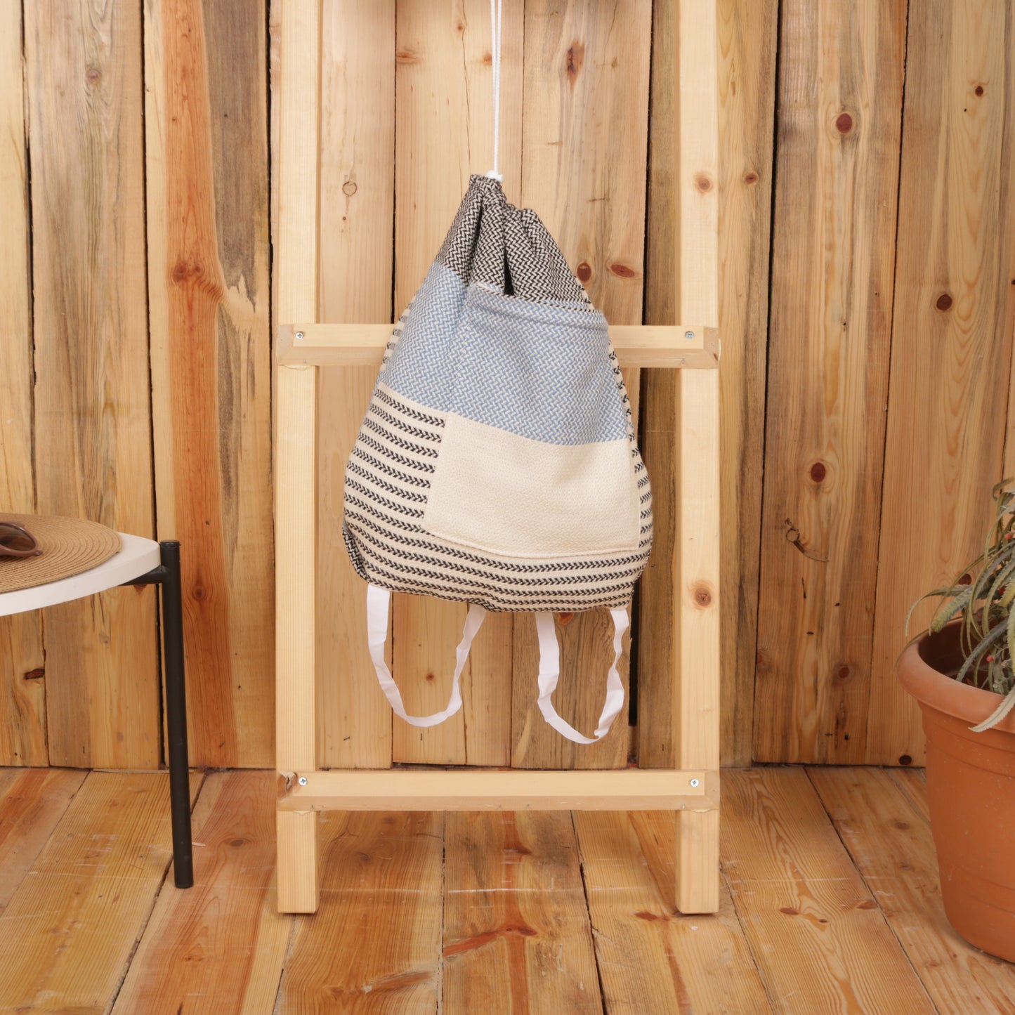 Blue Black Convertible Turkish Towel Beach Bag
