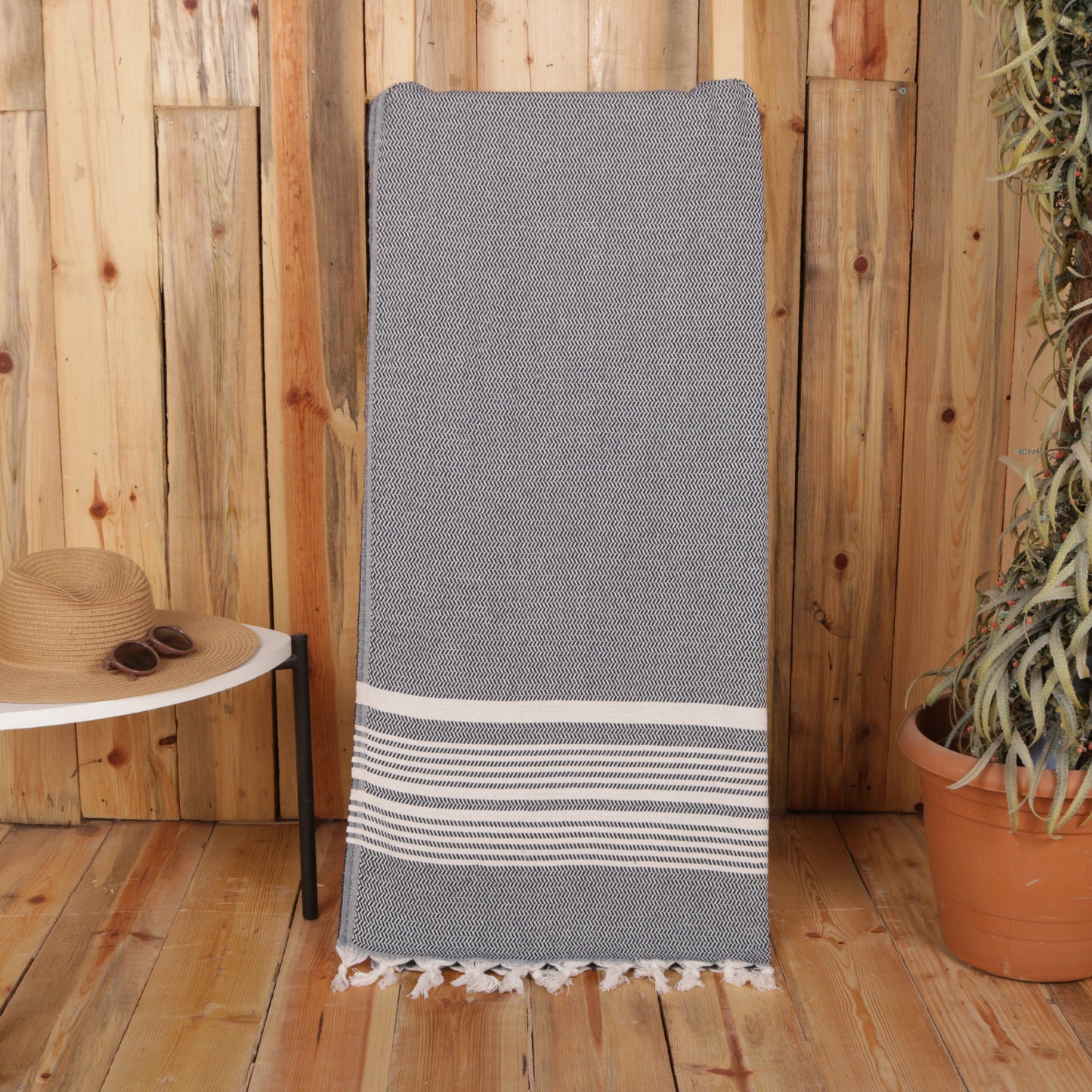 Navy Blue Convertible Turkish Towel Beach Bag