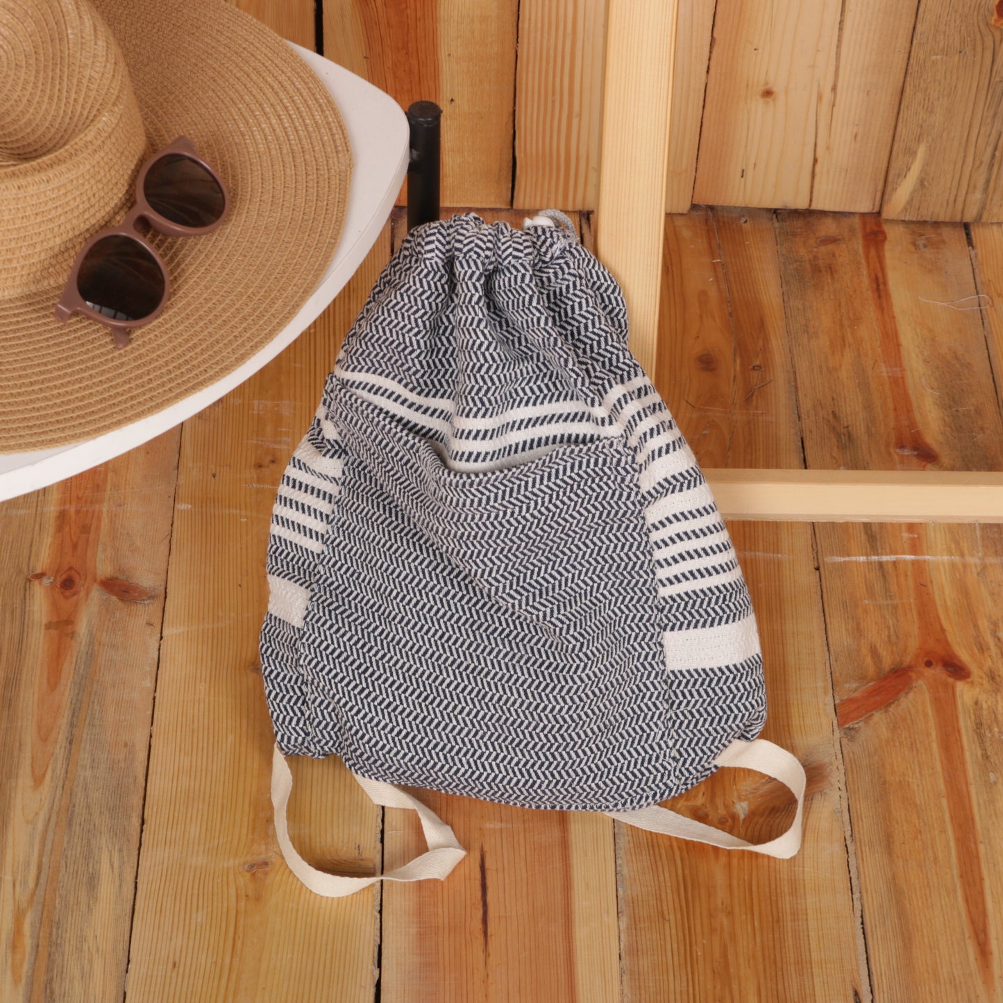 Navy Blue Convertible Turkish Towel Beach Bag