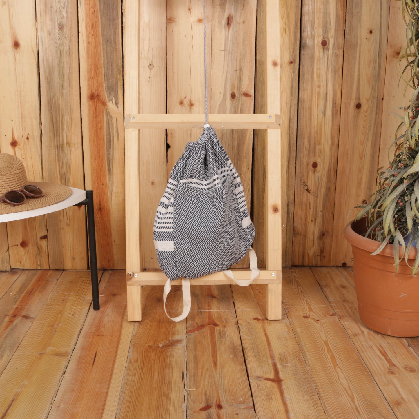 Navy Blue Convertible Turkish Towel Beach Bag