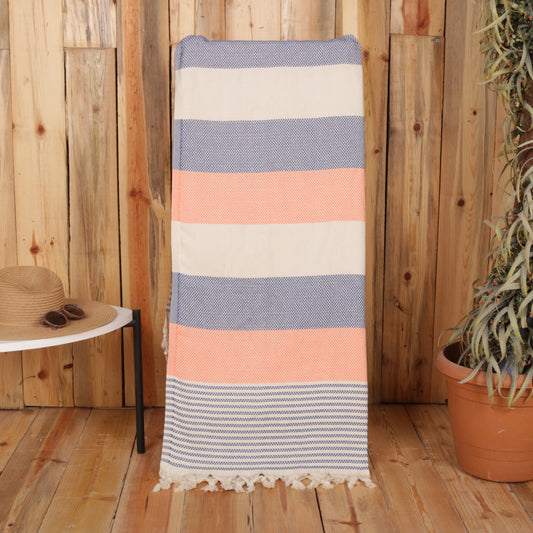Royal Blue Orange Convertible Turkish Towel Beach Bag