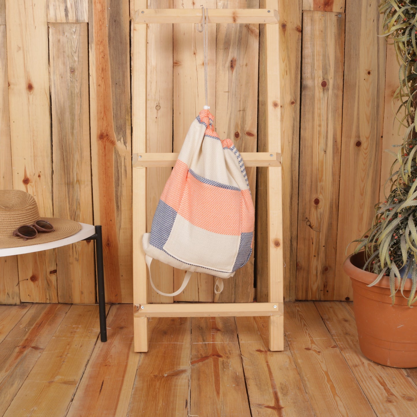 Königsblau-orangefarbene umwandelbare Strandtasche aus türkischem Handtuch