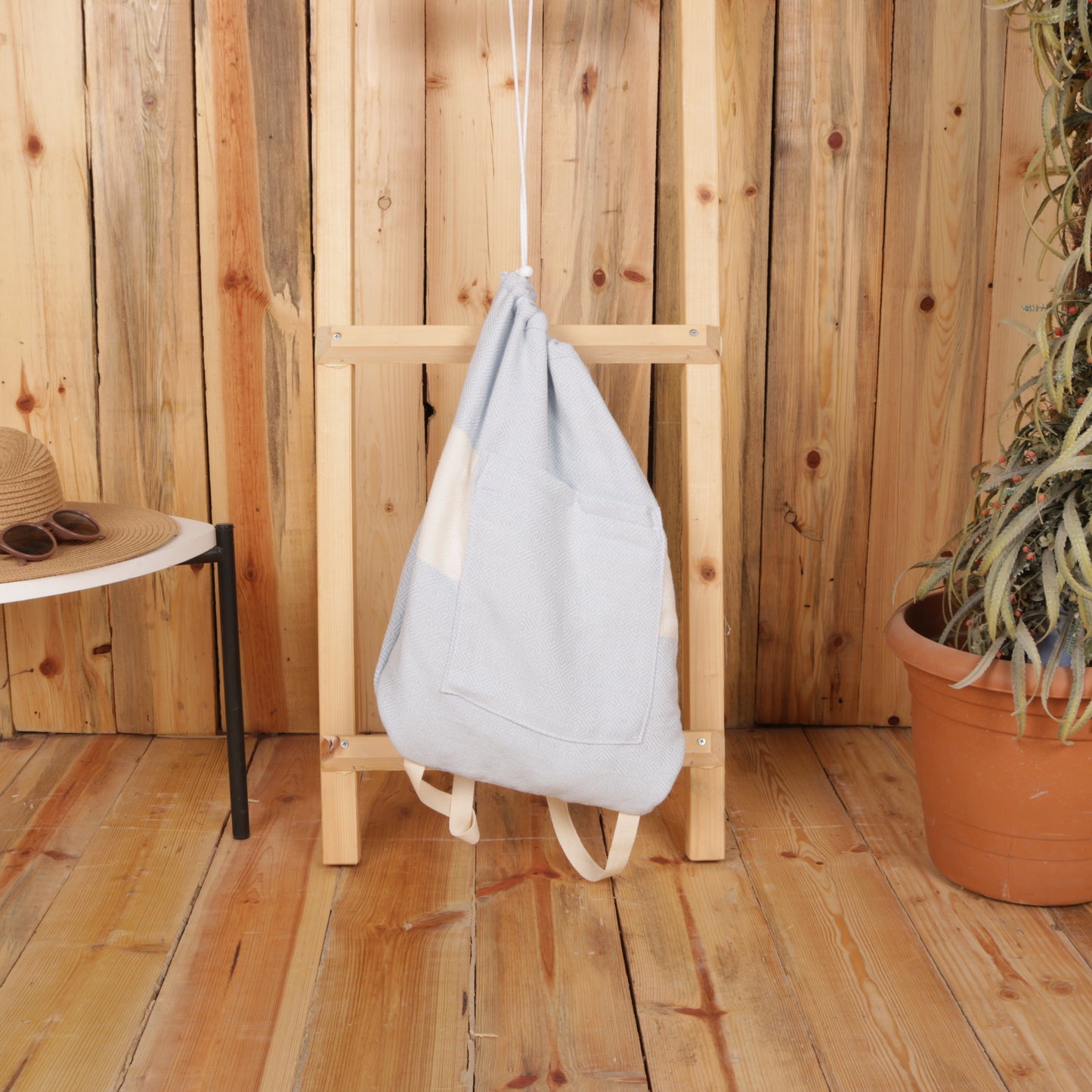 Baby Blue Convertible Turkish Towel Beach Bag