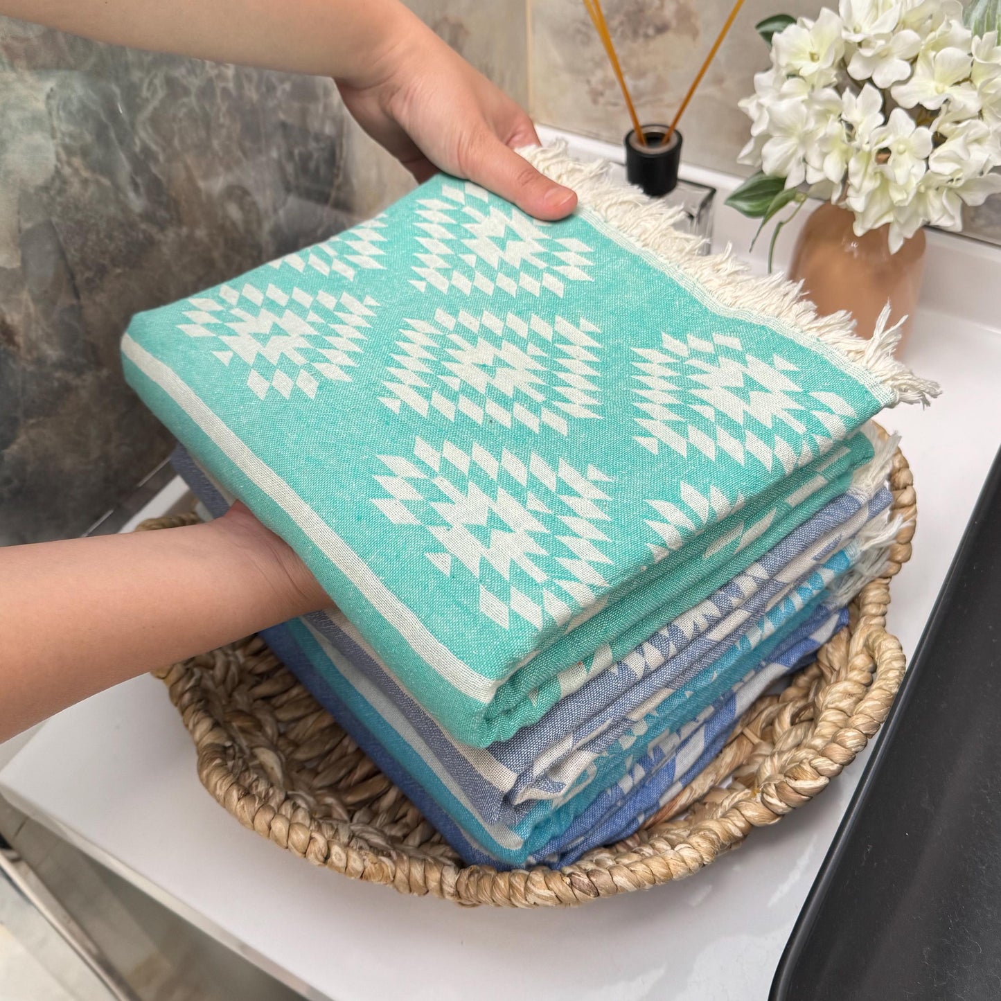 Handwoven Turkish Cotton Towel: Ethnic Pattern, Custom Embroidery