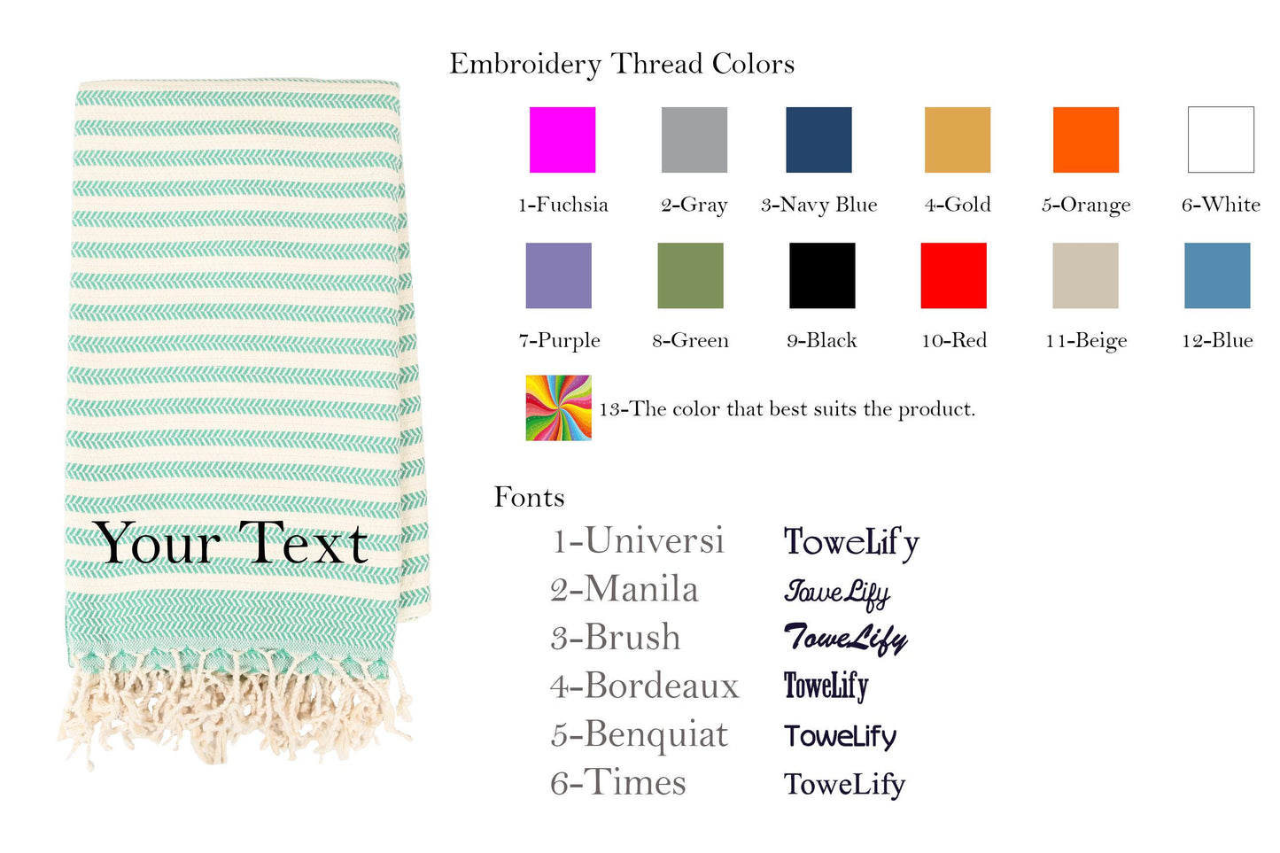 Personalized Turkish Cotton Beach Towel: Handwoven Peshtemal, Custom Embroidery