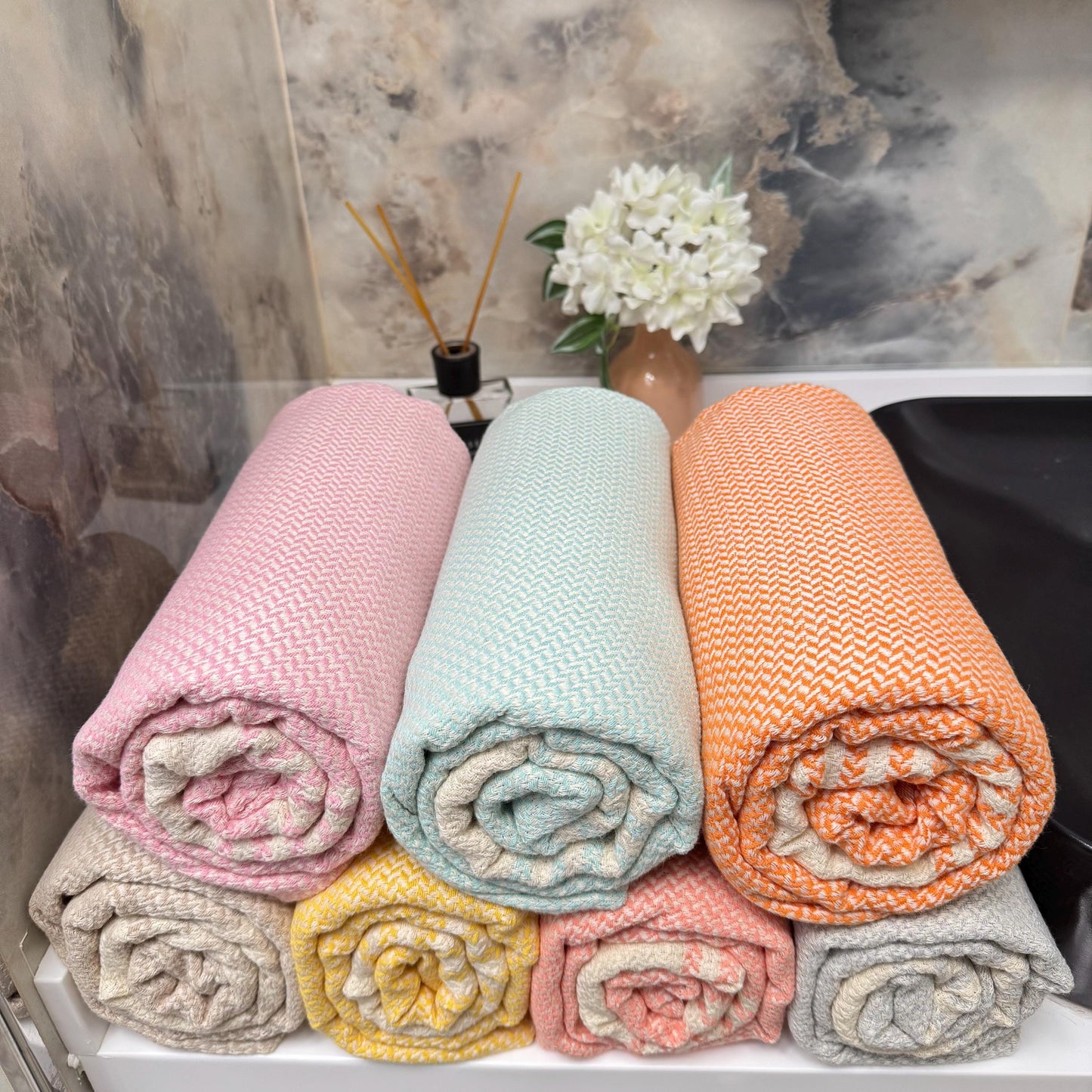 Handwoven Striped Turkish Cotton Towel: Personalized Beach/Bath Peshtemal