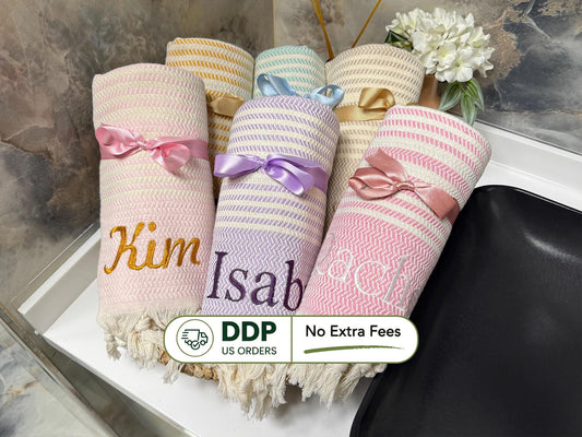 Personalized Turkish Cotton Beach Towel: Embroidered Bachelorette Gift