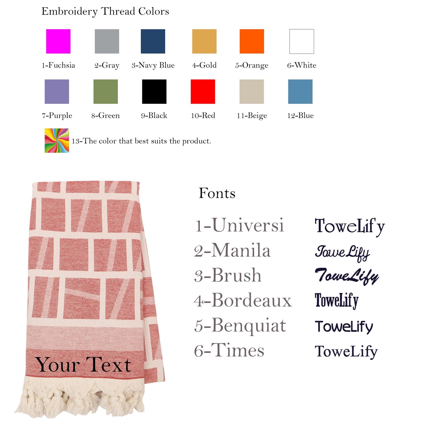 Personalized Turkish Cotton Beach Towel: Custom Embroidery Gift