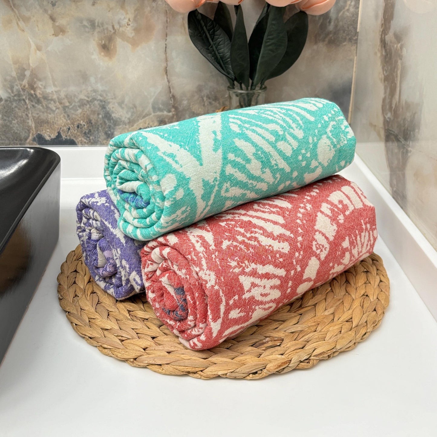 Embroidered Mandala Turkish Towel: Boho Beach Hammam Towel