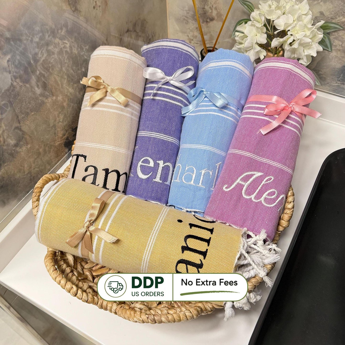 Personalized Turkish Beach Towel: Embroidered Cotton Peshtemal Gift