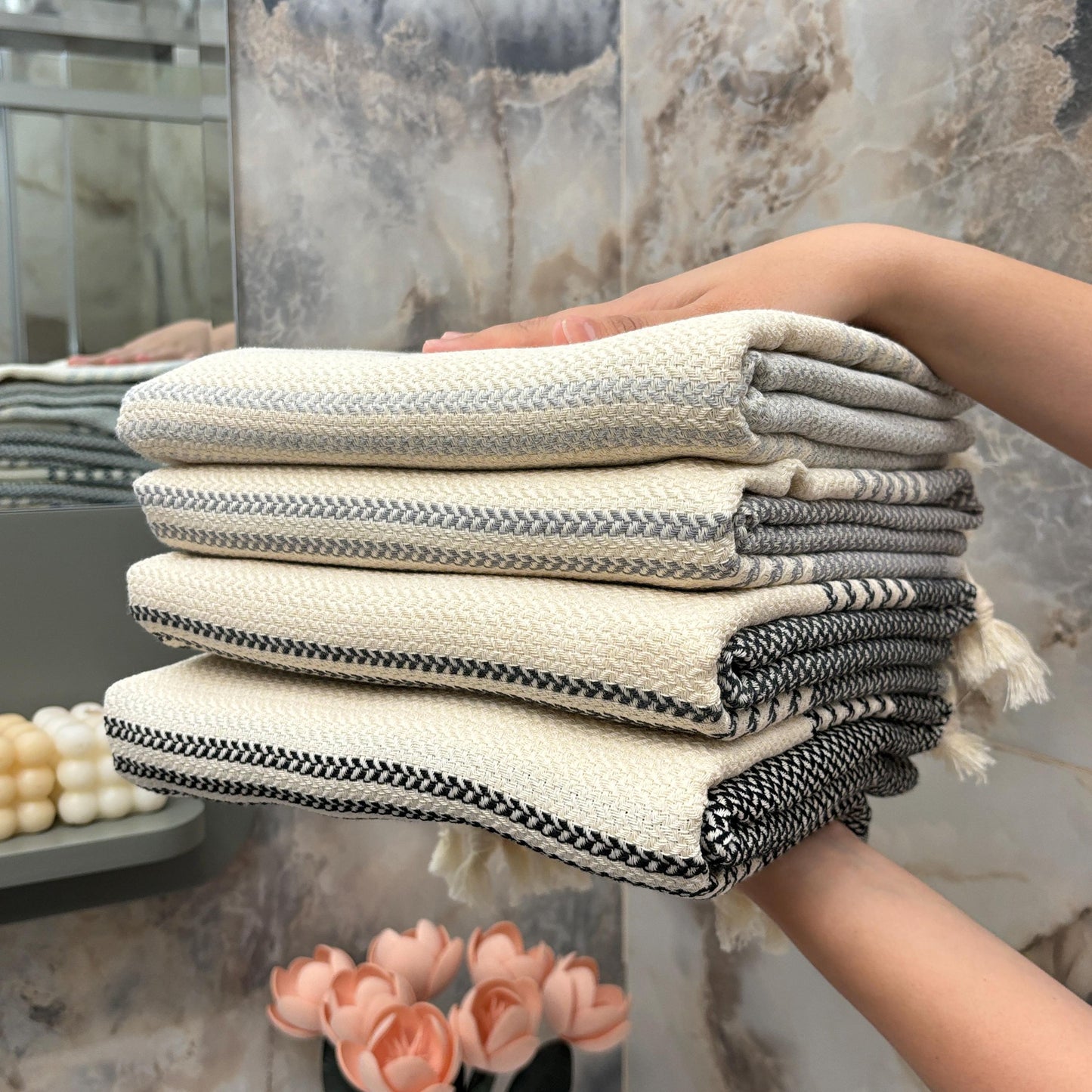 Handwoven Striped Turkish Cotton Towel: Personalized Beach/Bath Peshtemal