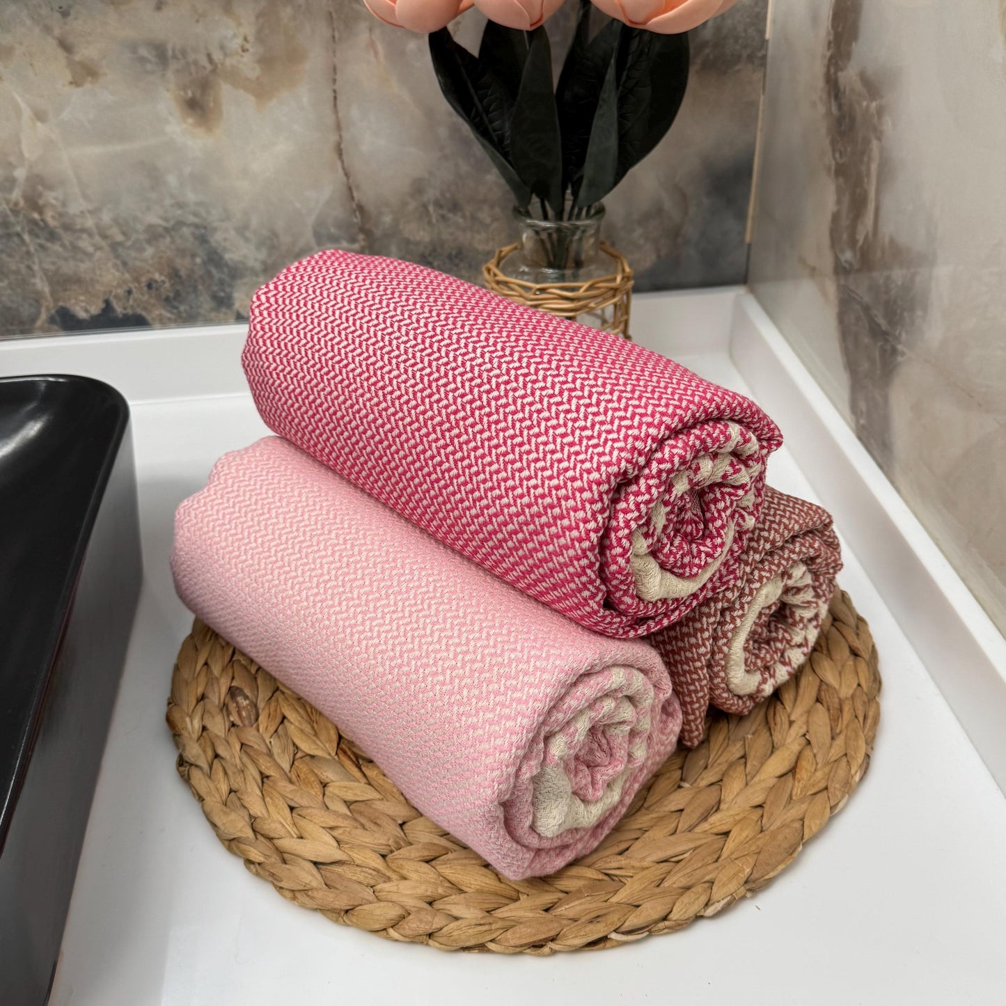 Handwoven Striped Turkish Cotton Towel: Personalized Beach/Bath Peshtemal